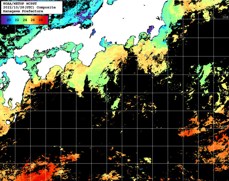 NOAA、MetOp 人工衛星画像 検索結果, 水温分布を図示