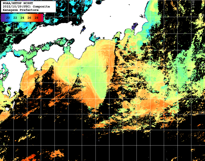 NOAA、MetOp 人工衛星画像 検索結果, 水温分布を図示