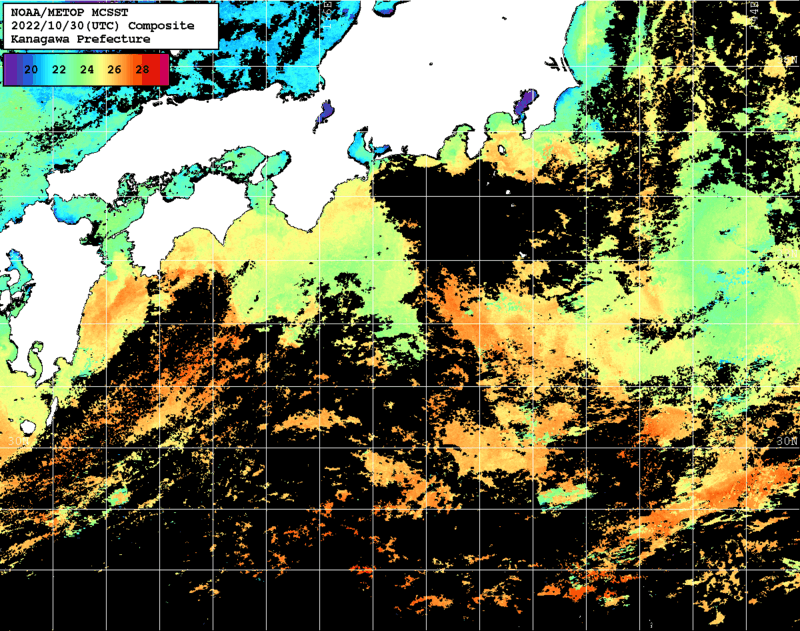 NOAA、MetOp 人工衛星画像 検索結果, 水温分布を図示