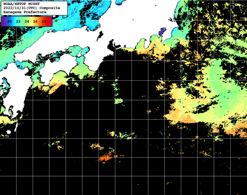 NOAA、MetOp 人工衛星画像 検索結果, 水温分布を図示