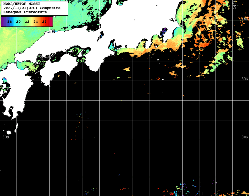 NOAA、MetOp 人工衛星画像 検索結果, 水温分布を図示