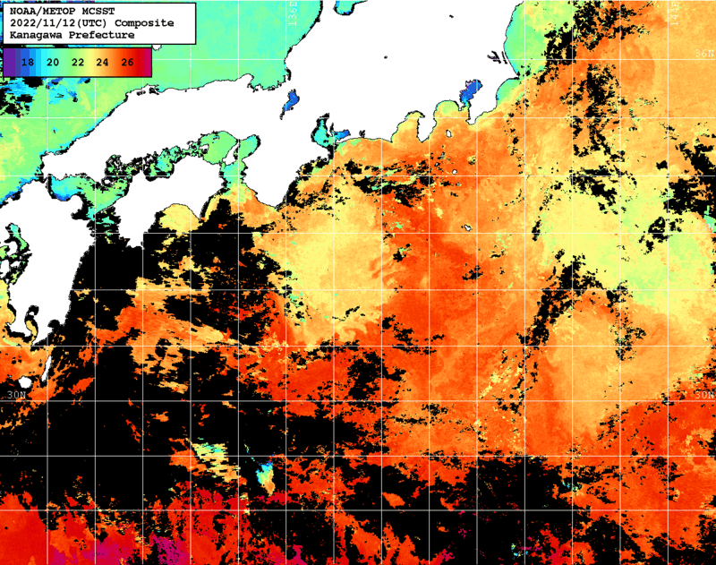 NOAA、MetOp 人工衛星画像 検索結果, 水温分布を図示