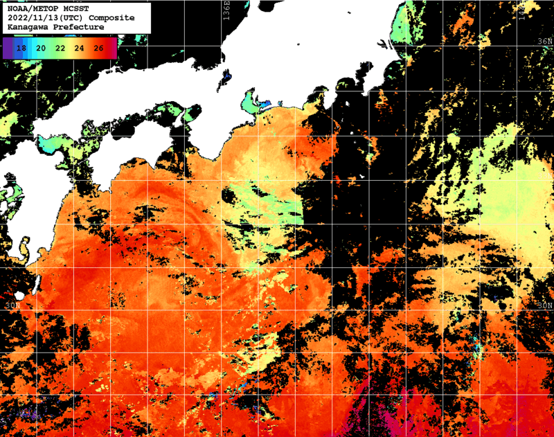 NOAA、MetOp 人工衛星画像 検索結果, 水温分布を図示
