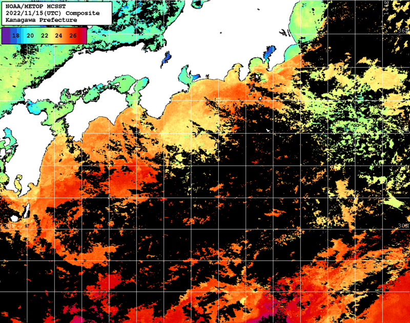 NOAA、MetOp 人工衛星画像 検索結果, 水温分布を図示