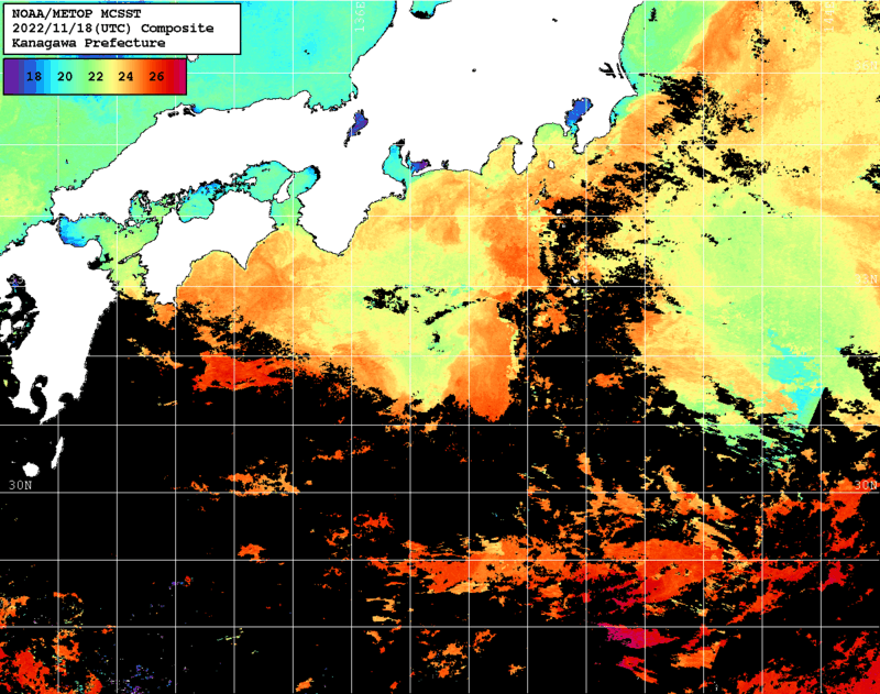 NOAA、MetOp 人工衛星画像 検索結果, 水温分布を図示