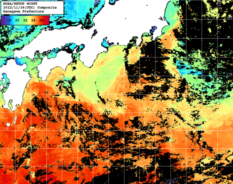 NOAA、MetOp 人工衛星画像 検索結果, 水温分布を図示