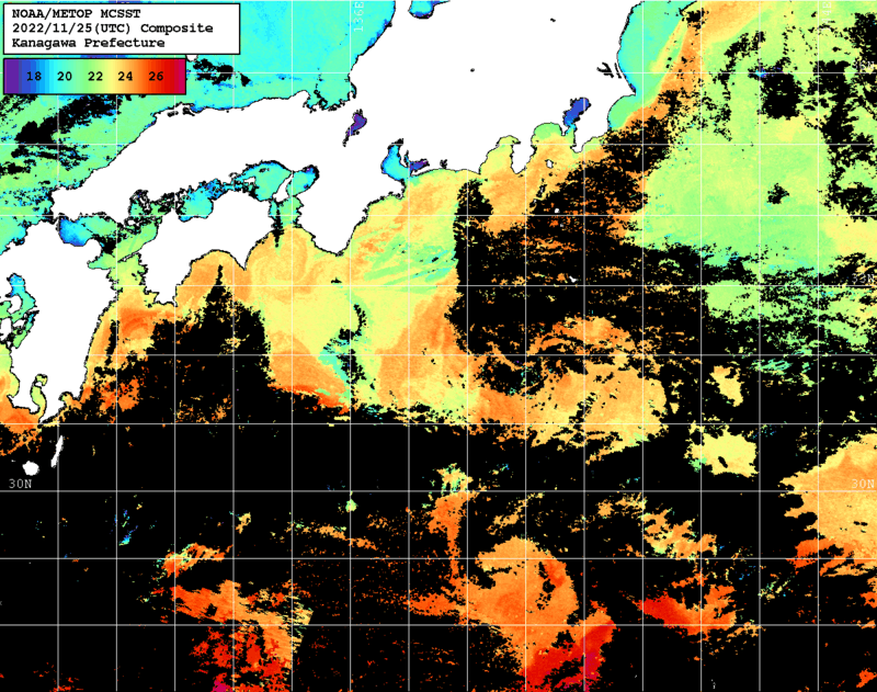 NOAA、MetOp 人工衛星画像 検索結果, 水温分布を図示