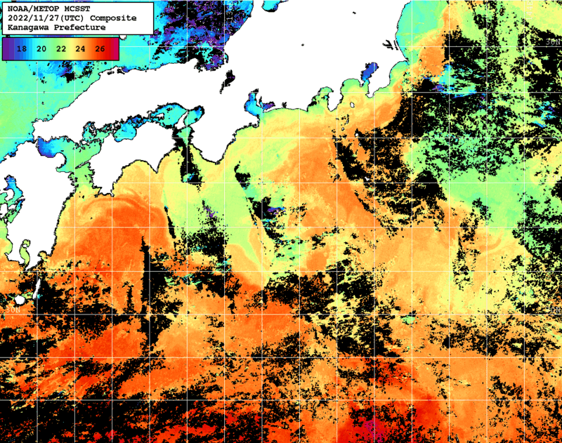 NOAA、MetOp 人工衛星画像 検索結果, 水温分布を図示