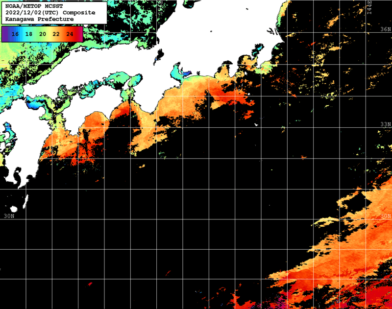 NOAA、MetOp 人工衛星画像 検索結果, 水温分布を図示
