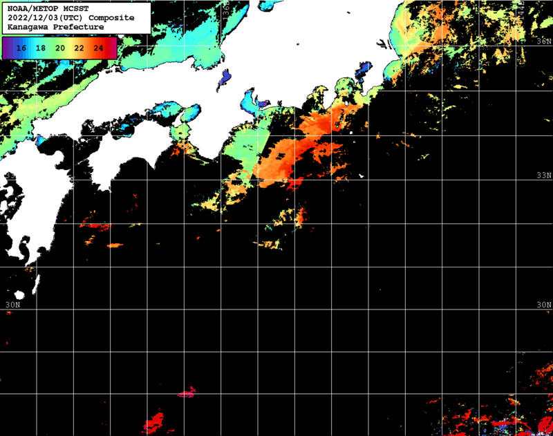 NOAA、MetOp 人工衛星画像 検索結果, 水温分布を図示