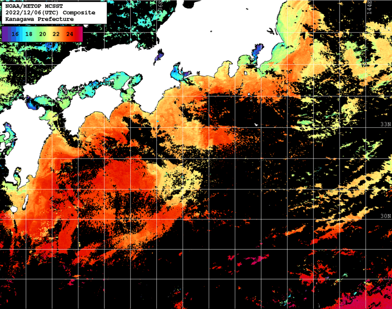NOAA、MetOp 人工衛星画像 検索結果, 水温分布を図示