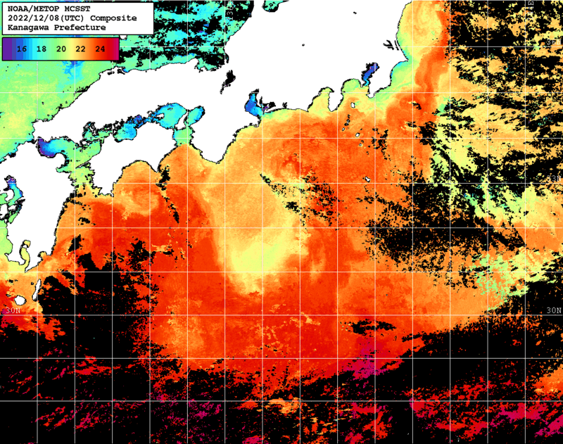 NOAA、MetOp 人工衛星画像 検索結果, 水温分布を図示