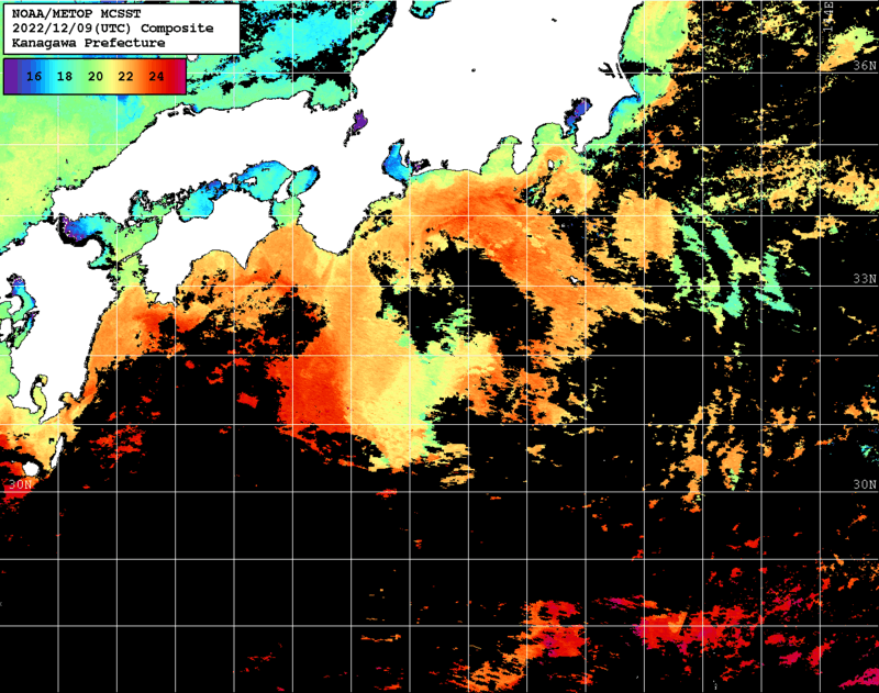 NOAA、MetOp 人工衛星画像 検索結果, 水温分布を図示