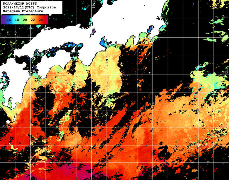 NOAA、MetOp 人工衛星画像 検索結果, 水温分布を図示