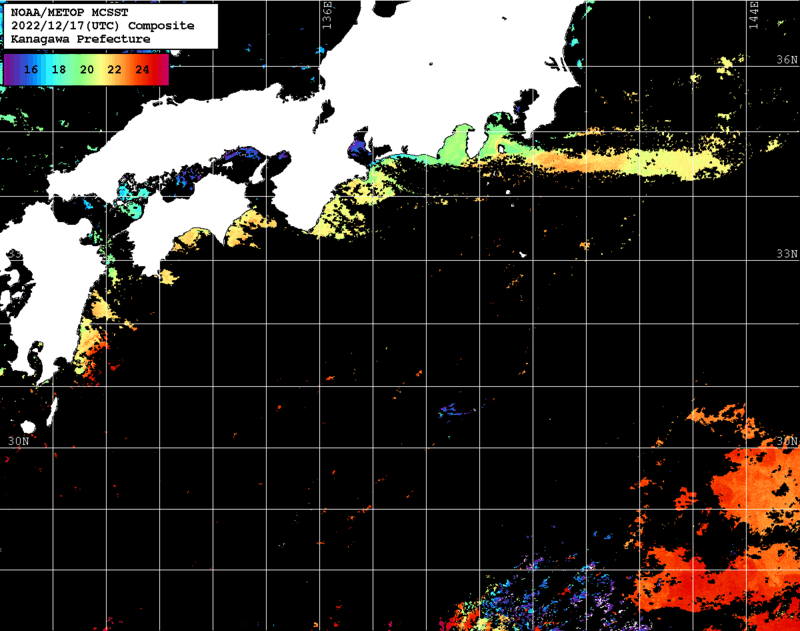 NOAA、MetOp 人工衛星画像 検索結果, 水温分布を図示