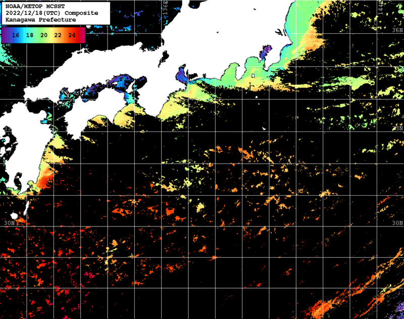 NOAA、MetOp 人工衛星画像 検索結果, 水温分布を図示
