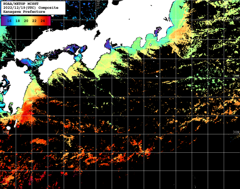 NOAA、MetOp 人工衛星画像 検索結果, 水温分布を図示
