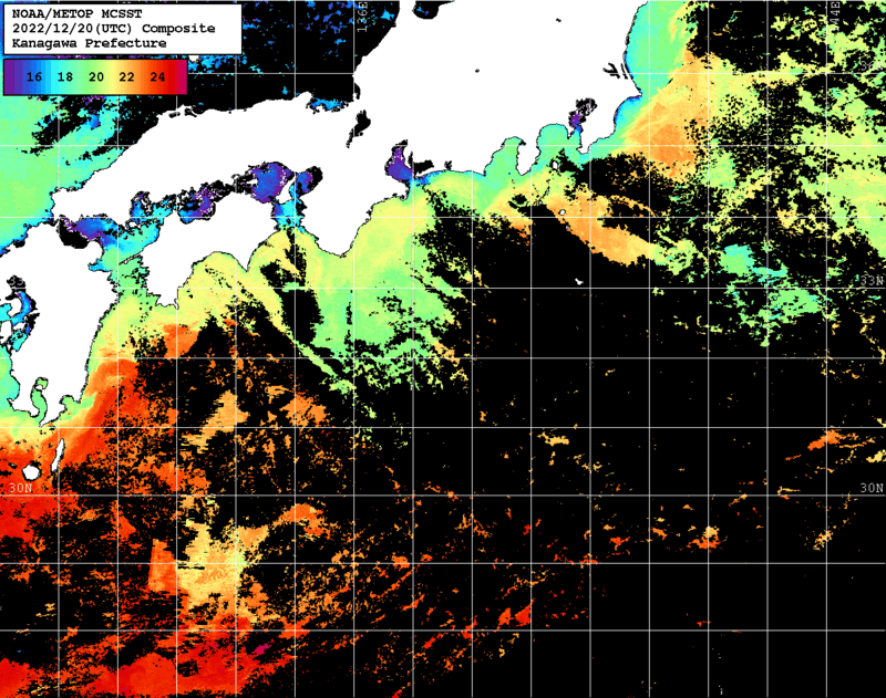 NOAA、MetOp 人工衛星画像 検索結果, 水温分布を図示