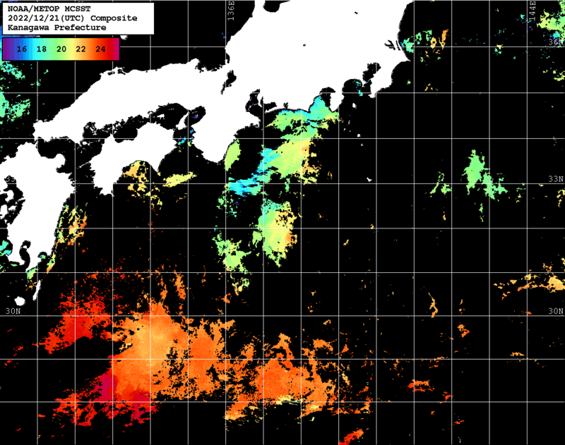 NOAA、MetOp 人工衛星画像 検索結果, 水温分布を図示