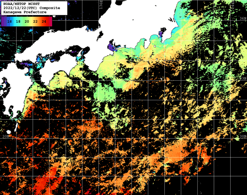 NOAA、MetOp 人工衛星画像 検索結果, 水温分布を図示