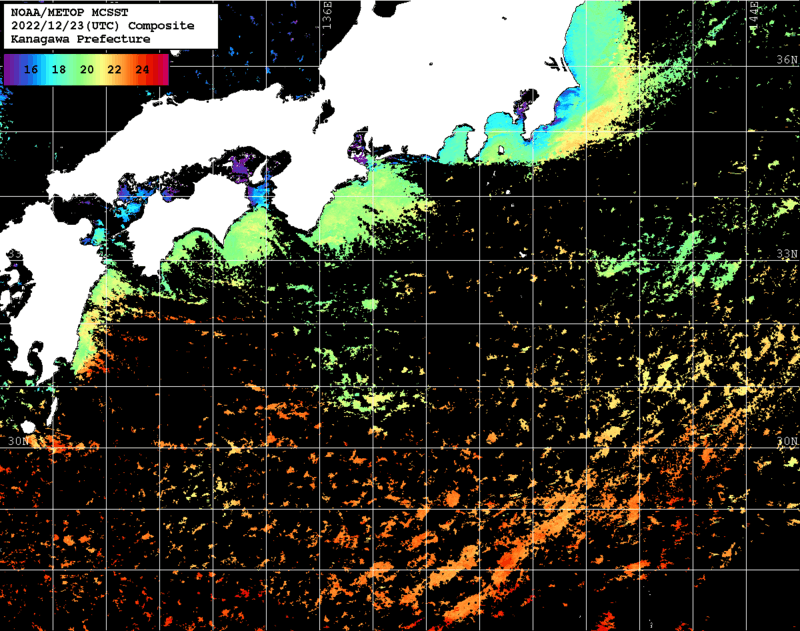 NOAA、MetOp 人工衛星画像 検索結果, 水温分布を図示