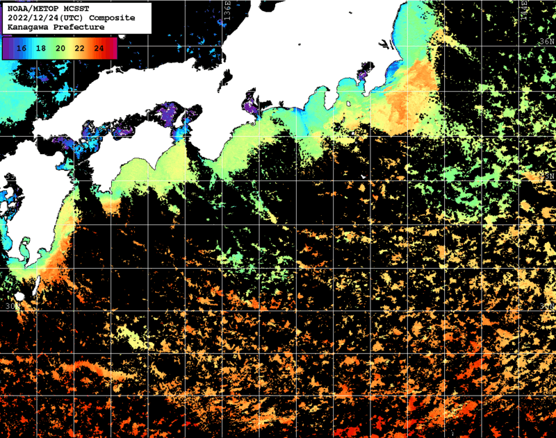 NOAA、MetOp 人工衛星画像 検索結果, 水温分布を図示