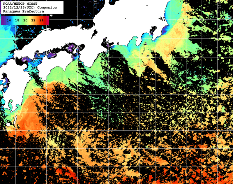 NOAA、MetOp 人工衛星画像 検索結果, 水温分布を図示