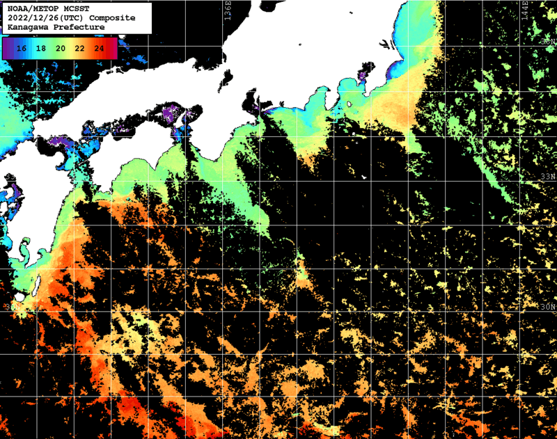 NOAA、MetOp 人工衛星画像 検索結果, 水温分布を図示