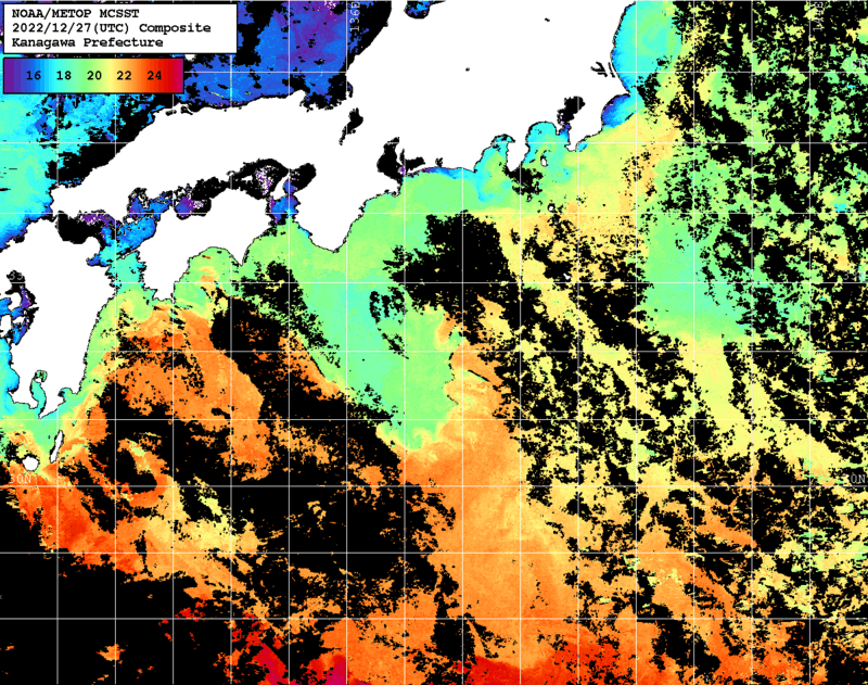 NOAA、MetOp 人工衛星画像 検索結果, 水温分布を図示