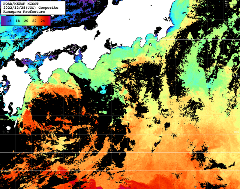 NOAA、MetOp 人工衛星画像 検索結果, 水温分布を図示