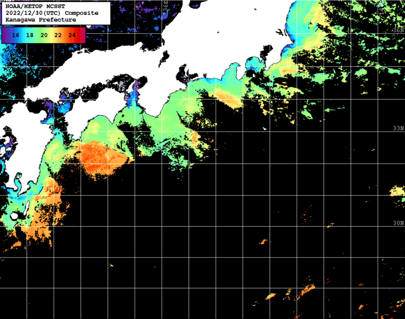 NOAA、MetOp 人工衛星画像 検索結果, 水温分布を図示