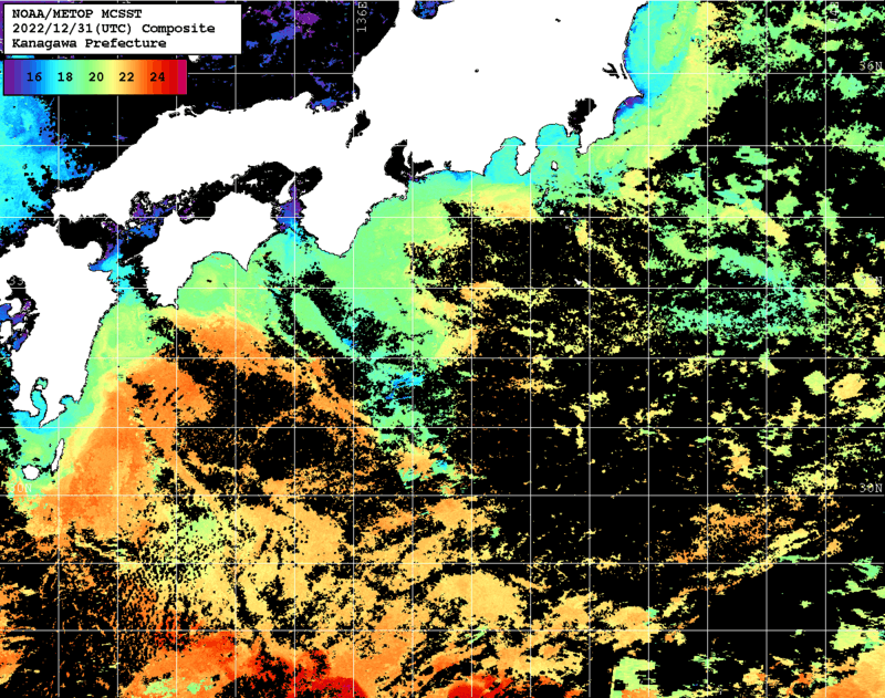 NOAA、MetOp 人工衛星画像 検索結果, 水温分布を図示