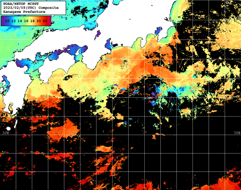 NOAA、MetOp 人工衛星画像 検索結果, 水温分布を図示