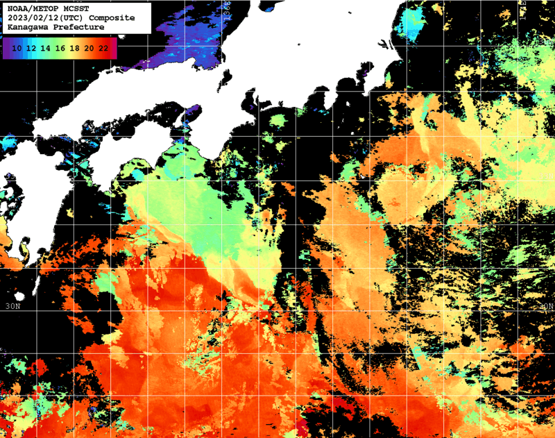 NOAA、MetOp 人工衛星画像 検索結果, 水温分布を図示