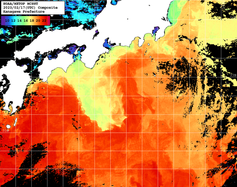 NOAA、MetOp 人工衛星画像 検索結果, 水温分布を図示