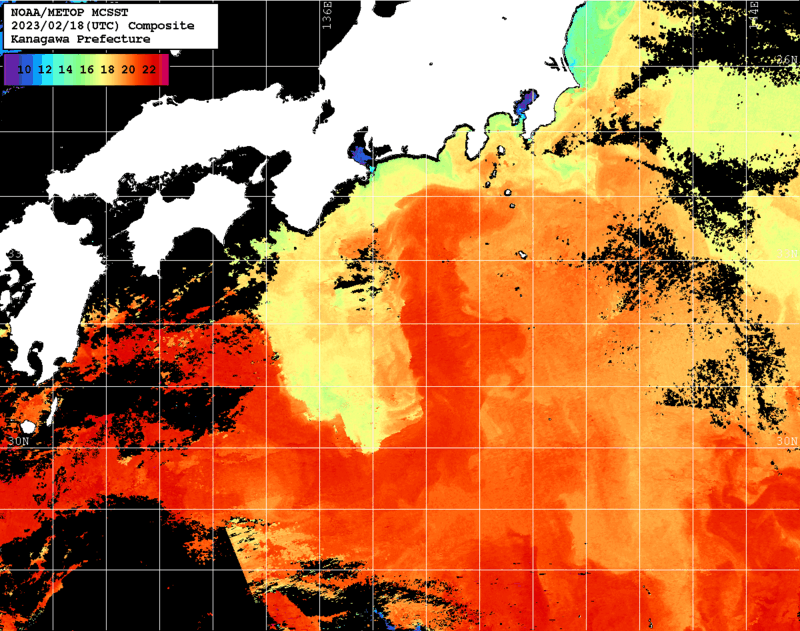 NOAA、MetOp 人工衛星画像 検索結果, 水温分布を図示