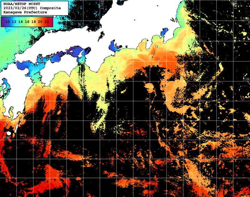NOAA、MetOp 人工衛星画像 検索結果, 水温分布を図示