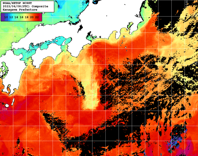 NOAA、MetOp 人工衛星画像 検索結果, 水温分布を図示