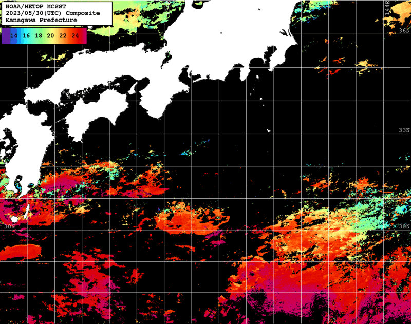 NOAA、MetOp 人工衛星画像 検索結果, 水温分布を図示