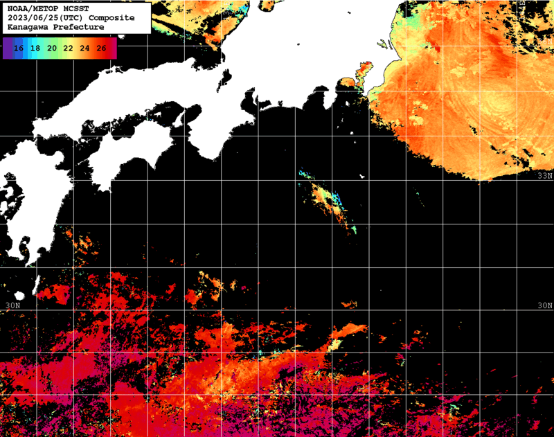 NOAA、MetOp 人工衛星画像 検索結果, 水温分布を図示