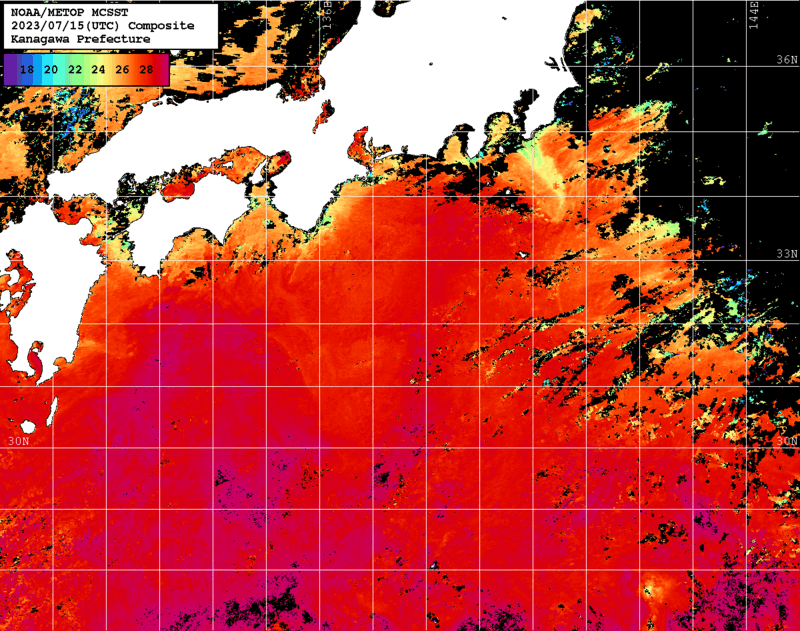 NOAA、MetOp 人工衛星画像 検索結果, 水温分布を図示