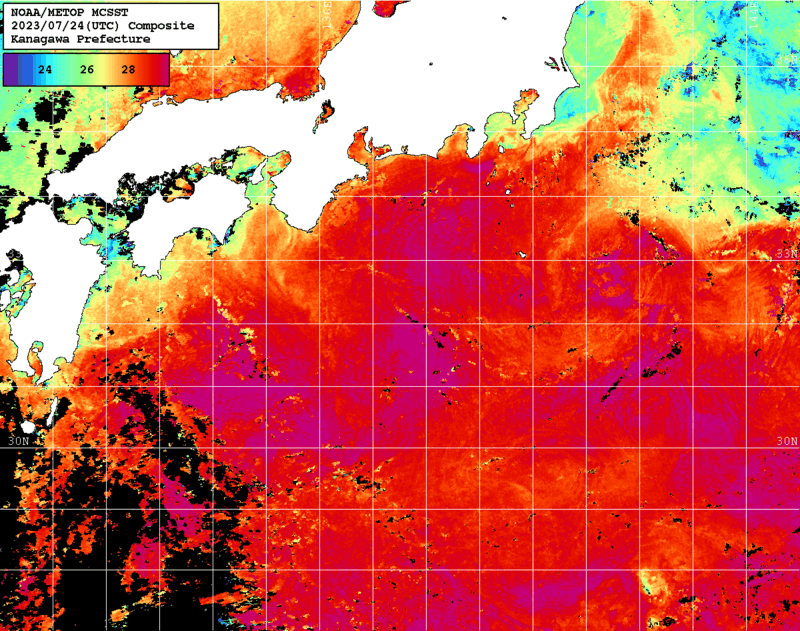 NOAA、MetOp 人工衛星画像 検索結果, 水温分布を図示