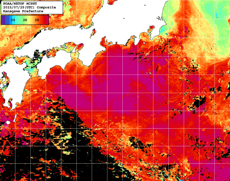 NOAA、MetOp 人工衛星画像 検索結果, 水温分布を図示