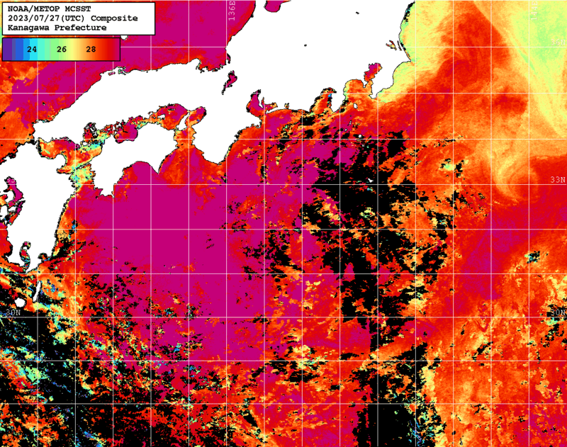 NOAA、MetOp 人工衛星画像 検索結果, 水温分布を図示