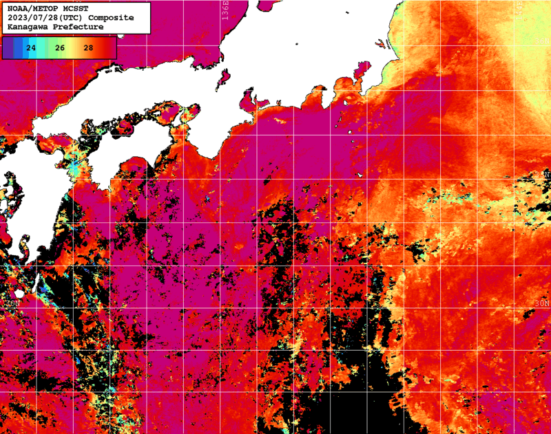 NOAA、MetOp 人工衛星画像 検索結果, 水温分布を図示