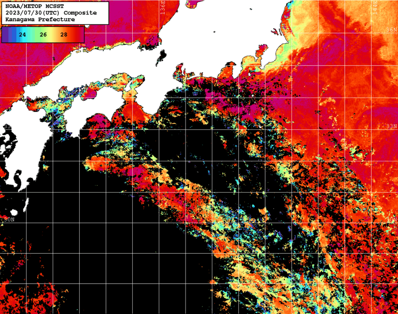 NOAA、MetOp 人工衛星画像 検索結果, 水温分布を図示