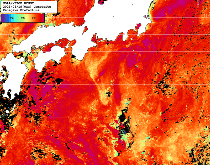 NOAA、MetOp 人工衛星画像 検索結果, 水温分布を図示