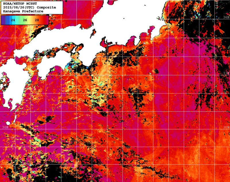 NOAA、MetOp 人工衛星画像 検索結果, 水温分布を図示