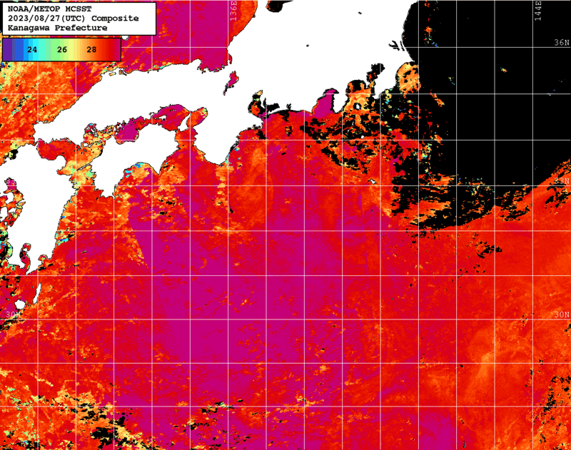 NOAA、MetOp 人工衛星画像 検索結果, 水温分布を図示
