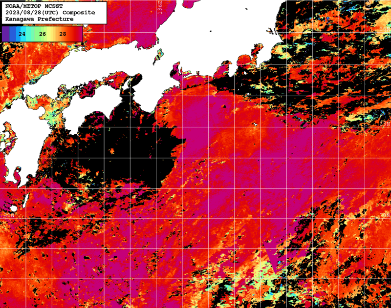 NOAA、MetOp 人工衛星画像 検索結果, 水温分布を図示